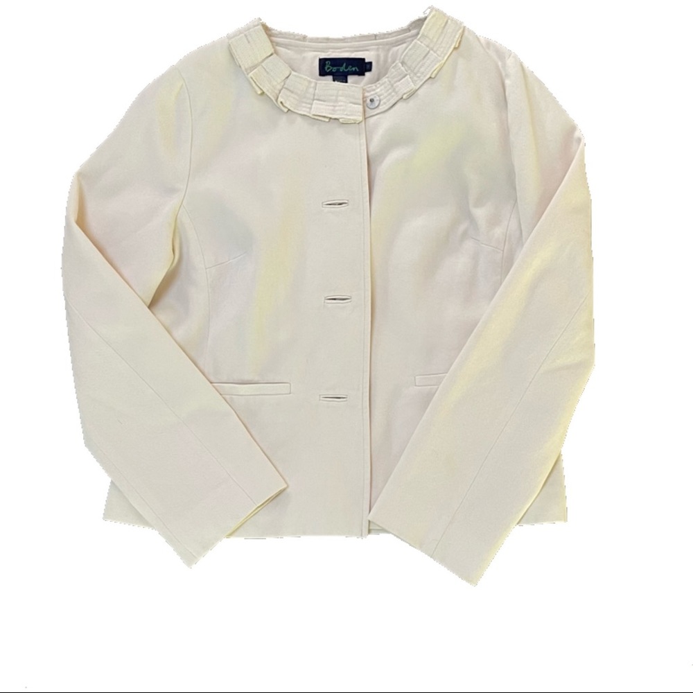 Boden Cream Cotton Jacket with pleated stitched collar - size 12
